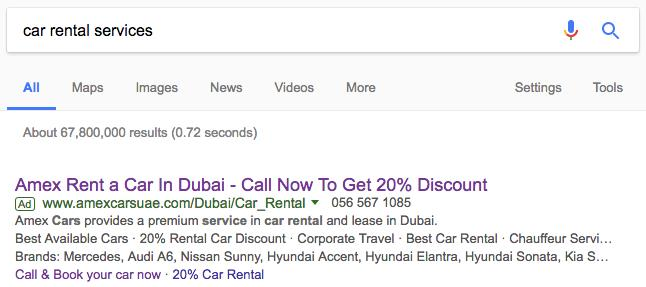 Search Ads for Car Rental Company in Dubai
