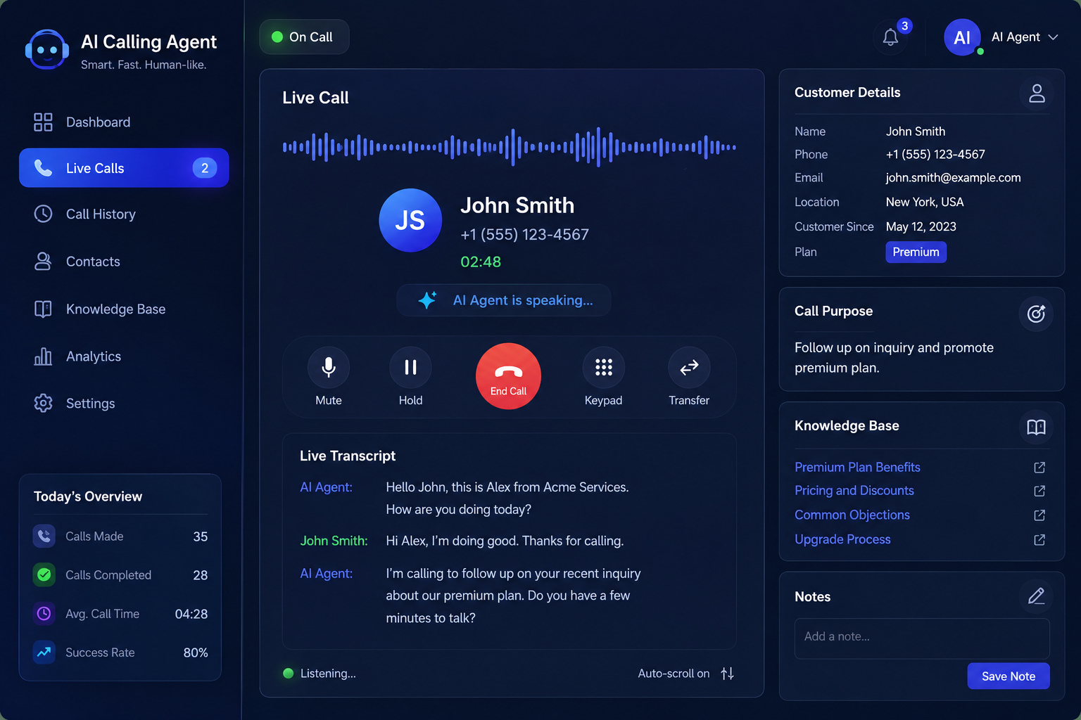 AI calling agent in action, Dubai