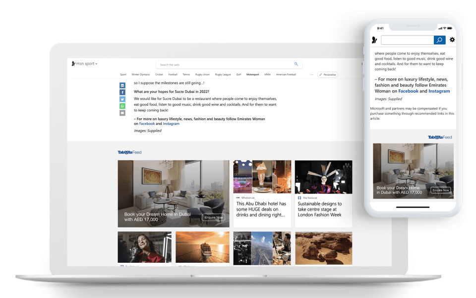 Taboola native advertising in Dubai on premium publisher sites