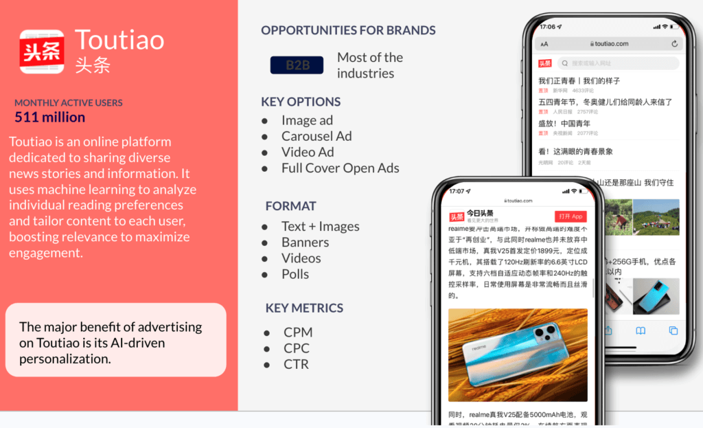 Toutiao news app advertising platform in China