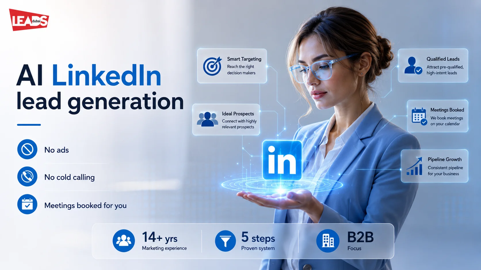 A laptop shows a LinkedIn feed of target prospects and AI outreach messages, results of AI LinkedIn lead generation