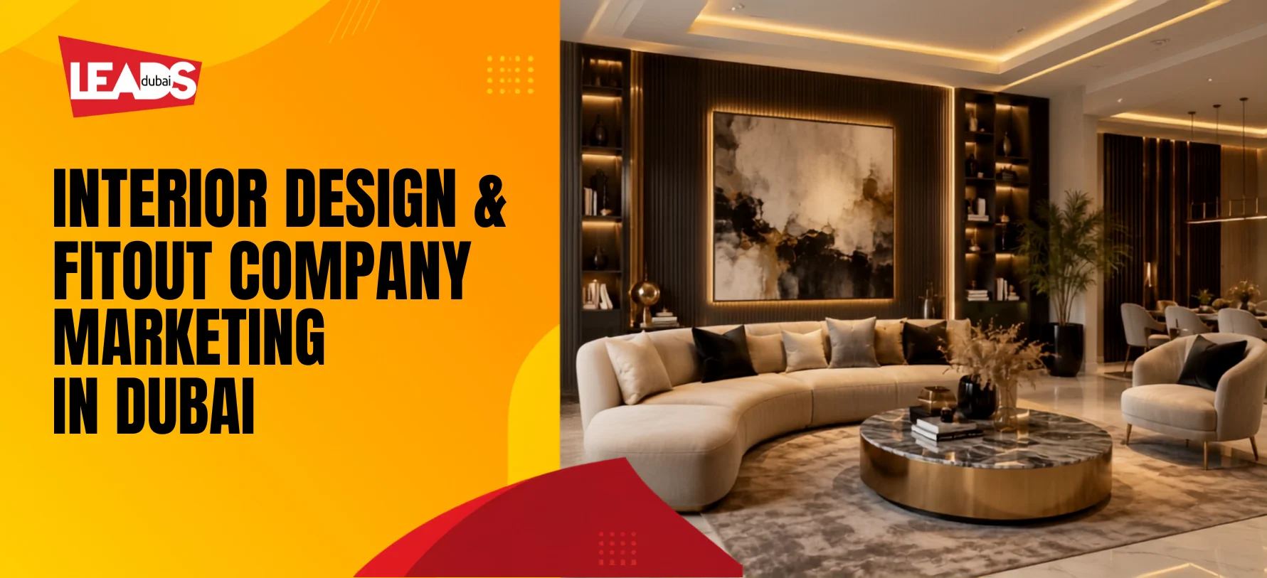 Collage of office, retail and restaurant fitouts showcasing interior design and fitout marketing in Dubai