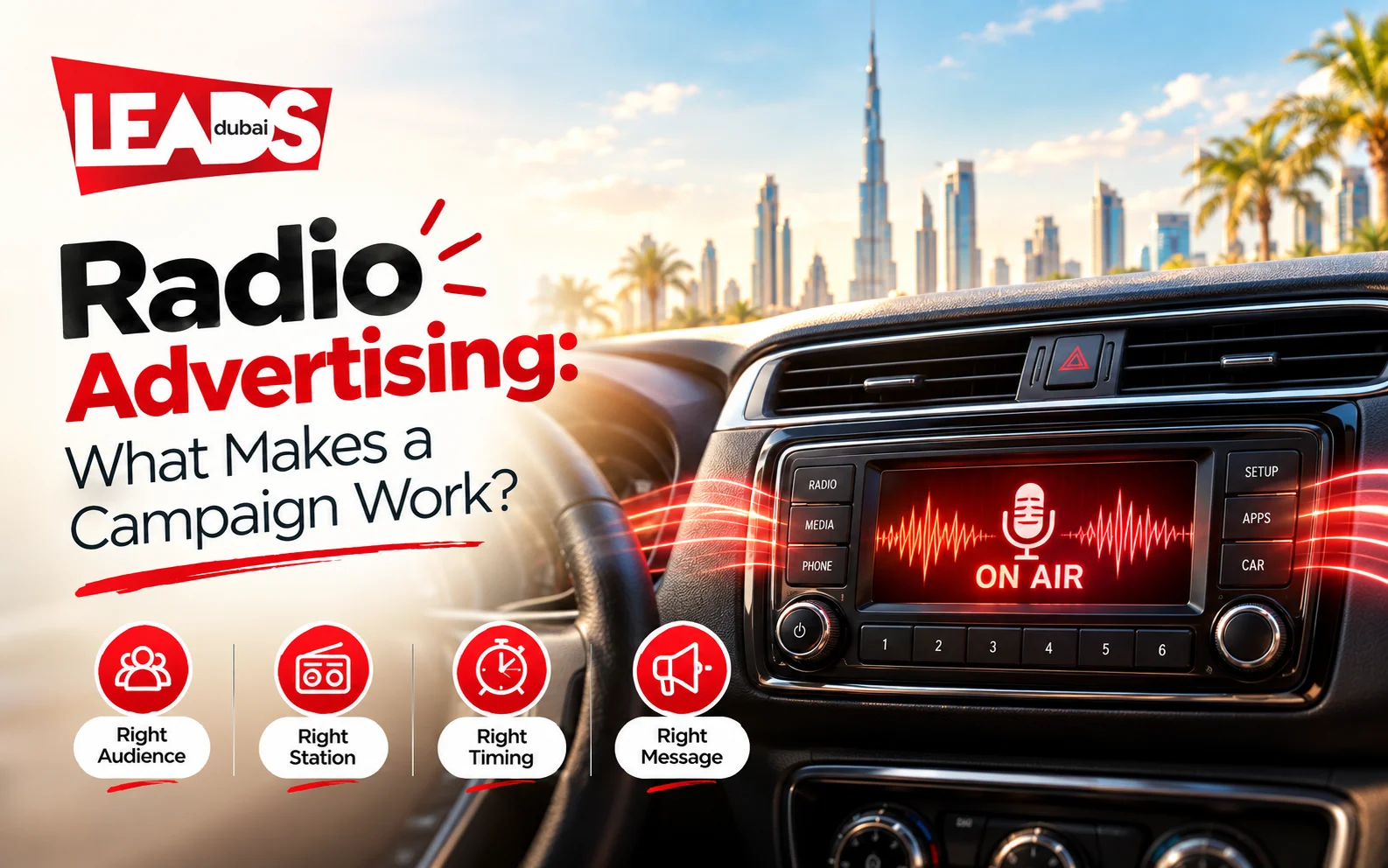 The colorful tagline you cannot close your ears highlights why radio advertising in Dubai reaches so many listeners