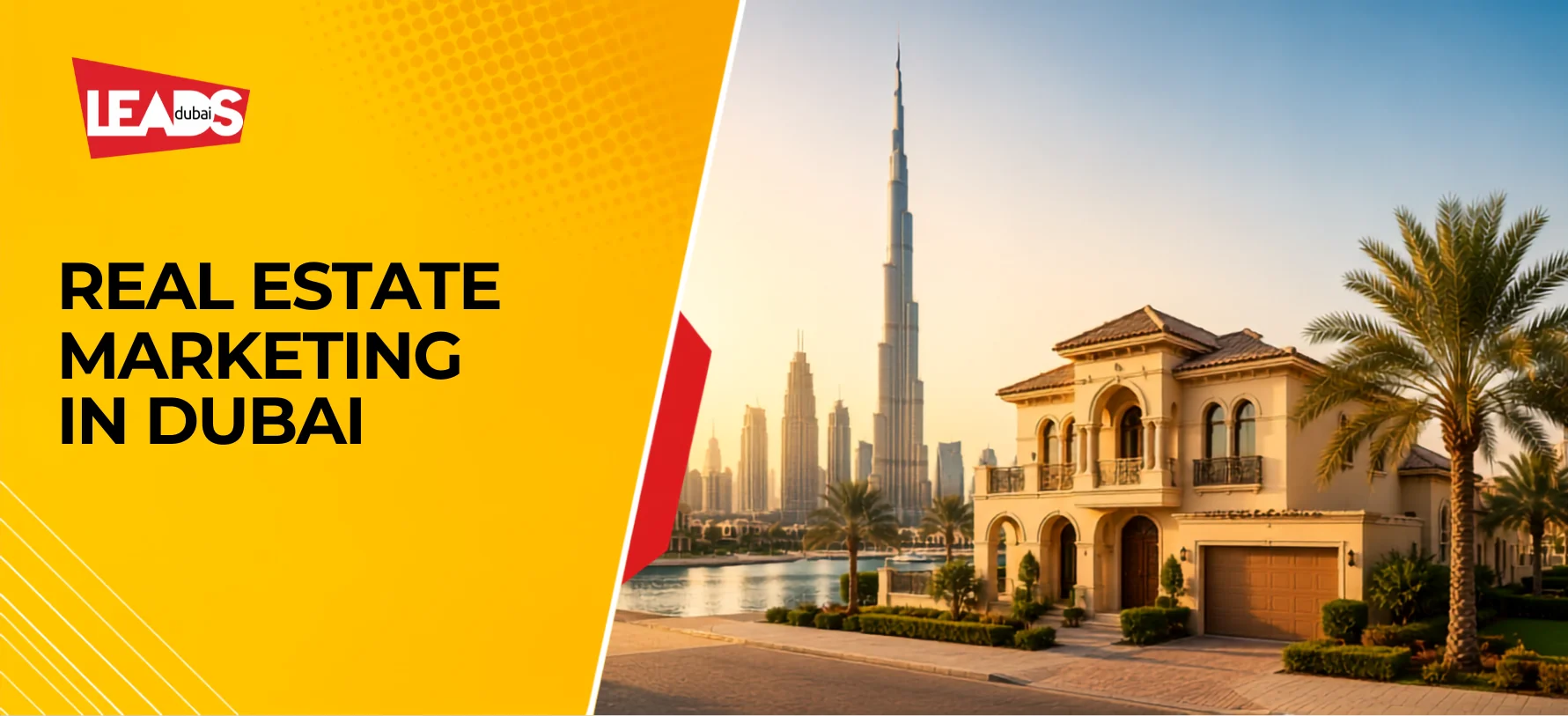 3D illustration of a megaphone, house model and phone app with a rising bar chart for real estate marketing in Dubai