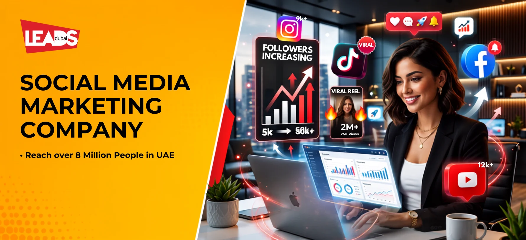 Smartphone showing an Instagram post of the Dubai skyline and Burj Khalifa, for this social media marketing company in Dubai