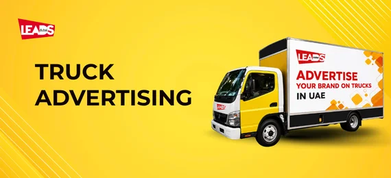 Box trucks in Dubai with branded wraps reading Advertise Your Brand on Trucks in UAE, examples of truck advertising in Dubai